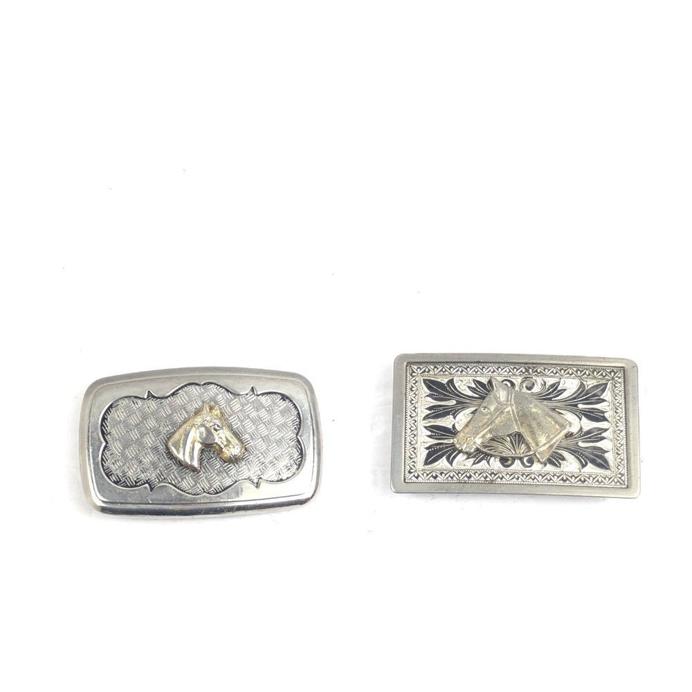 Vintage Horse‎ Head Western Metal Belt Buckle Lot of 2 Silver Tone